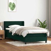 vidaXL Cama com molas/colchão 90x220 cm veludo verde-escuro