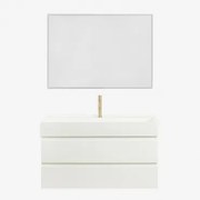 Conjunto De Móvel De Casa De Banho Suspenso Em Madeira E Folha De Freixo Com Lavatório Integrado Ona Branco & Led Retangular - Sklum