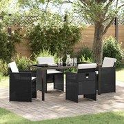 vidaXL Conjunto de jantar de 5 peças da com almofadas em rattan preto e poliéster.