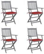 vidaXL Cadeiras exterior dobráveis c/ almofadões 4 pcs acácia maciça