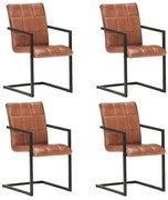 vidaXL Cadeiras de jantar cantilever 4 pcs couro genuíno castanho