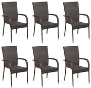 vidaXL Cadeiras de exterior empilháveis 6 pcs vime PE castanho