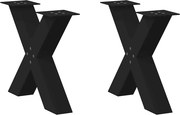 vidaXL Pés para mesa de centro em formato de X, 2 peças, preto, 60x (42-43) cm, aço