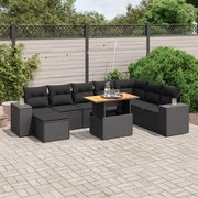 vidaXL 9 pcs conjunto de sofás p/ jardim c/ almofadões vime PE preto