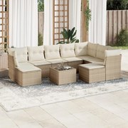vidaXL 10 pcs conjunto de sofás p/ jardim com almofadões vime PE bege