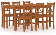 vidaXL 7 pcs conjunto de jantar em madeira de pinho castanho mel