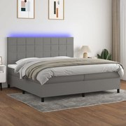 Cama box spring c/ colchão e LED 200x200 cm tecido cinza-escuro