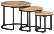 vidaXL Mesas de apoio 3 pcs madeira de mangueira áspera