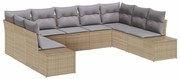 vidaXL Conjunto de Sofá de Jardim com 9 Peças e Almofadas Bege de Rattan Sintético