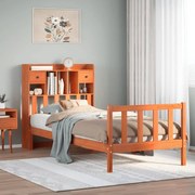 vidaXL Cama com estante sem colchão 90x200cm pinho maciço castanho-mel