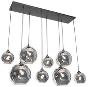 Candeeiro suspenso Art Déco preto com vidro fumê 8 luzes - Sandra Art Deco