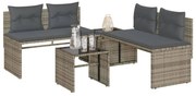 vidaXL 4 pcs conjunto sofás de jardim c/ almofadões vime PE cinzento