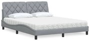 vidaXL Cama com colchão 160x200 cm tecido cinzento-claro