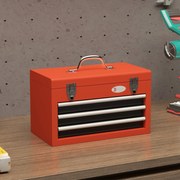 Caixa de Ferramentas de Aço Baú de Ferramentas Portátil com 2 Gavetas e 1 Caixa Superior e Alça 45x24x27 cm Vermelho
