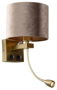 Candeeiro de Parede Bronze com Abajur em Veludo Taupe 18cm - Brescia Combi Clássico / Antigo,Moderno
