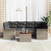 vidaXL Conjunto de Sofá de Jardim com 7 peças e almofadas cinzas em rattan e acácia