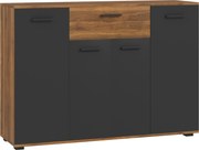 HOMCOM Aparador para Sala 4 Portas com Gaveta e Prateleiras Ajustáveis 120x35x85 cm Castanho e Preto | Aosom Portugal
