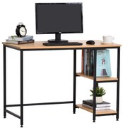 HOMCOM Mesa para Computador com 2 Prateleiras Pés Ajustáveis ​​106x50x76 cm Cor Madeira