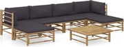 vidaXL 7 pcs conj. lounge jardim em bambu c/ almofadões cinza-escuro