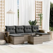 vidaXL 7 pcs conjunto sofás p/ jardim c/ almofadões vime PE cinzento