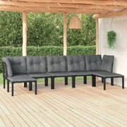 7 pcs conjunto lounge de jardim vime PE preto e cinzento