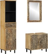 vidaXL 3 pcs conj. móveis p/ casa de banho madeira mangueira maciça