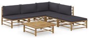 6 pcs conj. lounge jardim em bambu c/ almofadões cinza-escuro