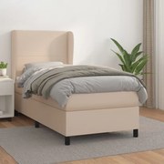 vidaXL Cama com molas/colchão 100x200 cm couro artificial cappuccino