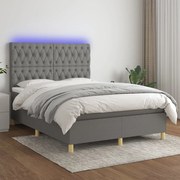 vidaXL Cama box spring c/ colchão e LED 140x190 cm tecido cinza-escuro