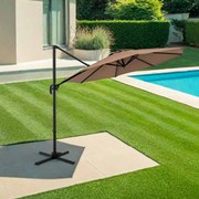 Guarda-sol redondo jardim 294 x 247 cm Guarda-sol suspenso com rotação de 360° Base cruzada 5 inclinações ajustáveis Castanho