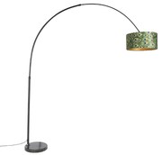 Candeeiro de Arco Botânico Preto com Abajur de Veludo Design Pavão 50 cm - XXL