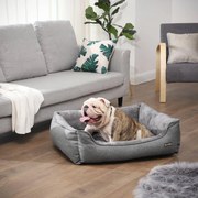 Cama p/ cão, aspeto linho, L, 90 x 75 x 25 cm, cinzento-claro