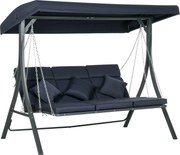 Outsunny Balanço estilo Hollywood para jardim, 3 pessoas, toldo ajustável, 198 x 118 x 168 cm, Azul Escuro | Aosom Portugal