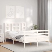 vidaXL Estrutura de cama de casal c/ cabeceira madeira maciça branco