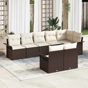 vidaXL Conjunto de Sofá de Jardim de 8 Peças com Almofadas Castanho em Rattan Poliéster