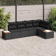vidaXL Conjunto de Sofá de Jardim de 5 Peças com Almofadas Pretas de Rattan Poliéster