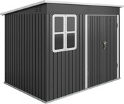 Outsunny Abrigo metálico para armazenamento de ferramentas de jardim, com janela, porta larga, 260 x 177 x 190 cm, cinza escuro | Aosom Portugal