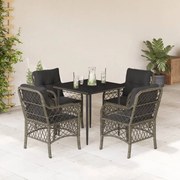vidaXL 5 pcs conjunto de jantar p/ jardim c/ almofadões vime PE cinza