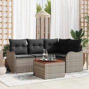 vidaXL Conjunto de Sofá de Jardim com 5 peças e almofadas cinza em rattan sintético e madeira de acácia