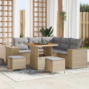 vidaXL Conjunto de Sofá de Jardim 8 Peças com Almofadas Bege, Rattan, Poliéster e Acácia.