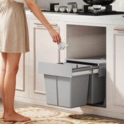 Caixote de Lixo Embutido 48x34,3x35,1 cm com 2 Recipientes Removíveis para Reciclagem Capacidade Total 30L (15Lx2) Cinzento Claro