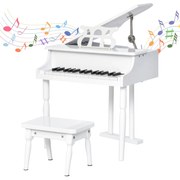 HOMCOM Mini piano infantil com banco 30 teclas com suporte para partitura 52x50x49 cm Branco