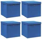 vidaXL Caixas de arrumação com tampas 4 pcs 32x32x32 cm tecido azul