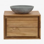 Conjunto De Móvel De Casa De Banho Em Madeira De Teca Jabari Madeira De Teca & Cimento Cinzento Redondo Ø40 Cm Tarsis & Sem Espelho & Sem Torneira -