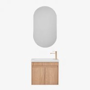 Conjunto De Móvel De Casa De Banho Suspenso Em Madeira Com Lavatório Integrado Narek Castanho Fresno & Ovalado Com Armazenamento Preto - Sklum