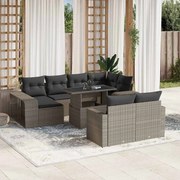 vidaXL 11 pcs conjunto sofás de jardim c/ almofadões vime PE cinzento