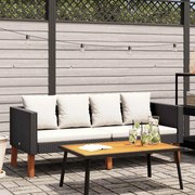 vidaXL Sofá de jardim de 2 lugares com almofadões vime PE preto