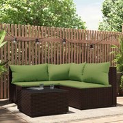 vidaXL 4 pcs conjunto lounge jardim c/ almofadões vime PE castanho