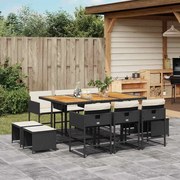 11 pcs conjunto de jantar p/ jardim c/ almofadões vime PE preto