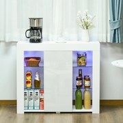Aparador Moderno com Luzes LED Móvel Buffet com 1 Porta com Fechamento a Pressão e Prateleiras Ajustáveis Controle Remoto 97x35x83cm Branco